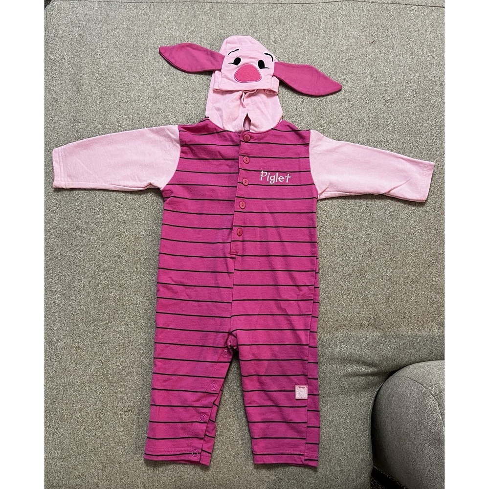 VTG Disney Winnie The Pooh Piglet 1-piece Romper Sleeper Hooded Costume 18m